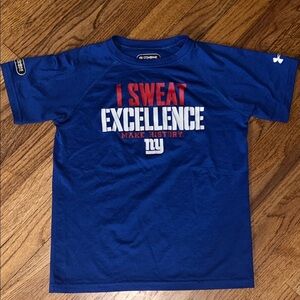 NY Giants Boys Under Armour Blue 'I Sweat Excellence' Loose Fit Youth Tee NEW
